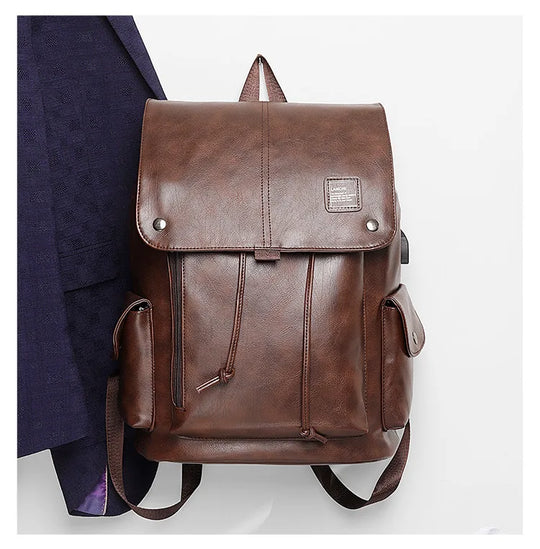 Luxury Leather Men’s Backpack, Business Laptop Travel Daypack