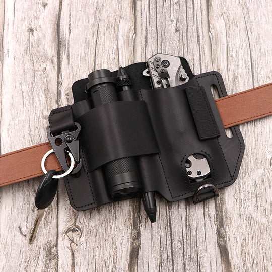 Genuine Leather Tactical Waist Pack, EDC Outdoor Tool Pouch