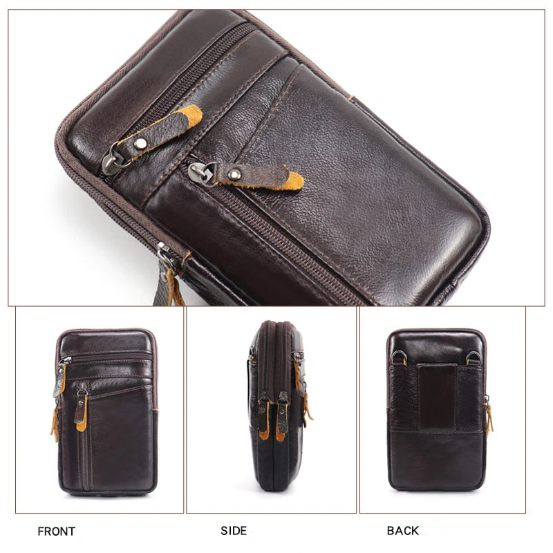 Men’s Genuine Leather Phone Bag, Mini Waist Crossbody Pouch