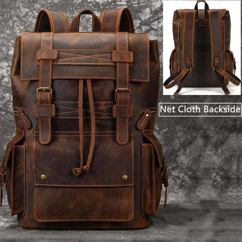 Men’s Genuine Leather Backpack, 17" Laptop Large Travel Bag