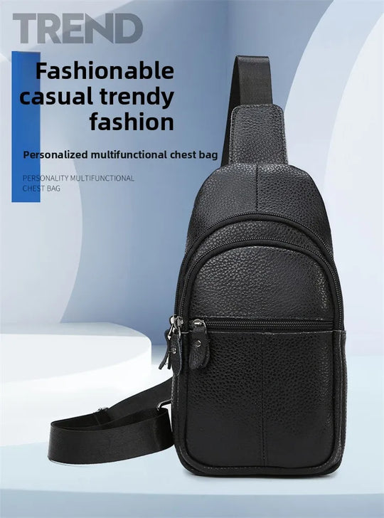 Men’s Genuine Leather Chest Pack, Large Capacity Crossbody Bag