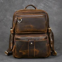 Vintage Crazy Horse Leather Backpack for Men, Large Hiking Bag