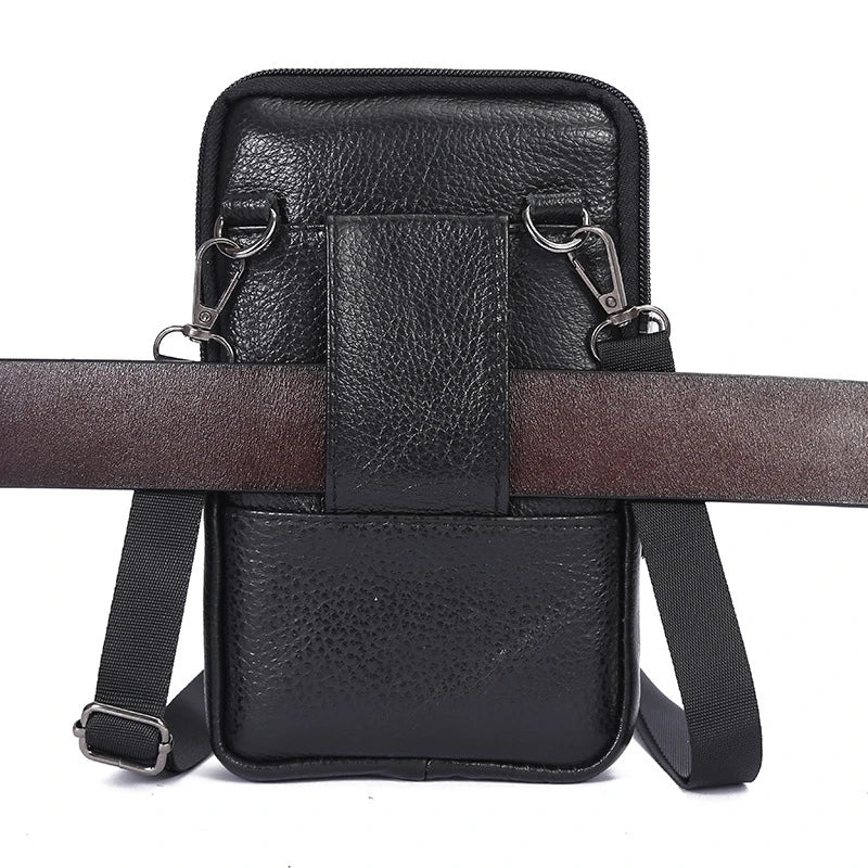 Men’s Genuine Leather Phone Bag, Mini Waist Crossbody Pouch