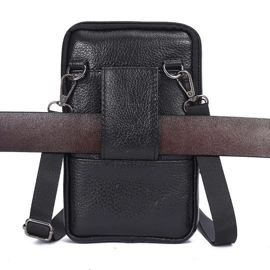 Men’s Genuine Leather Phone Bag, Mini Waist Crossbody Pouch