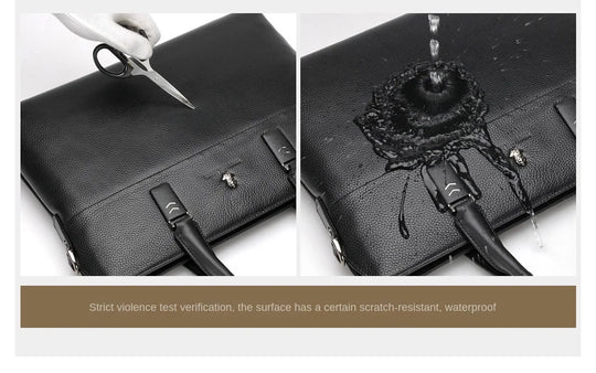 Men’s Genuine Leather Briefcase, Double Zipper Business Bag