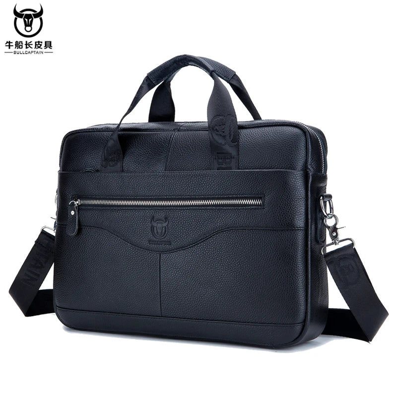 Men’s Genuine Leather Briefcase, 14" Laptop Business Messenger Bag