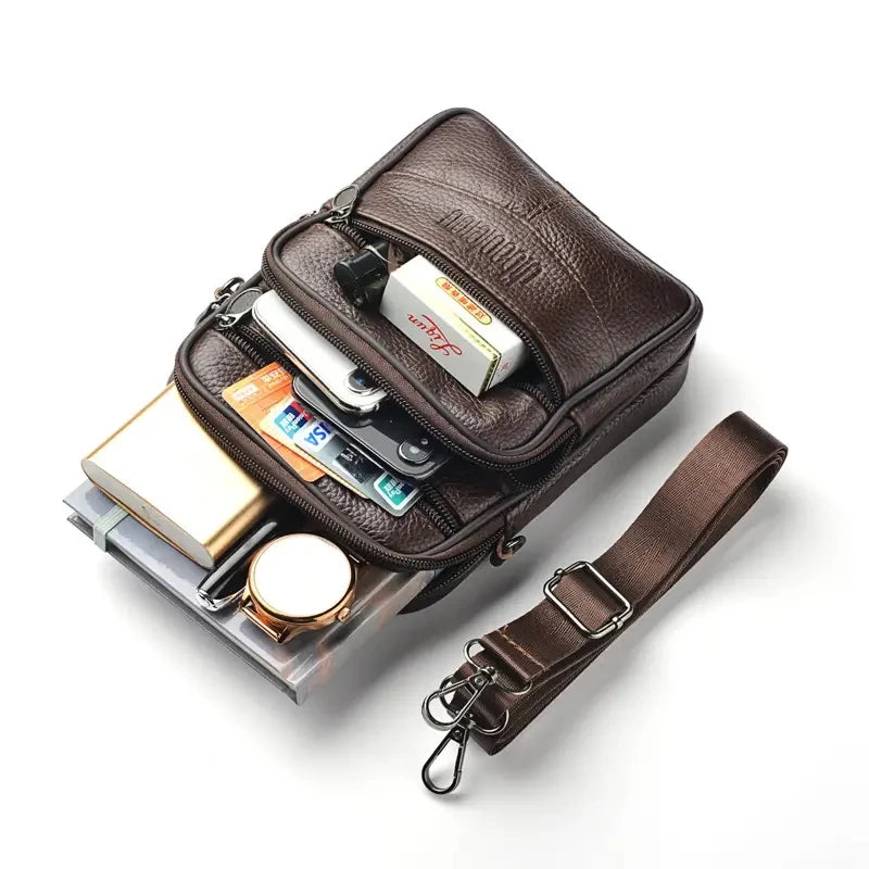 Men’s Leather Crossbody Bag, Vertical Multifunctional Messenger