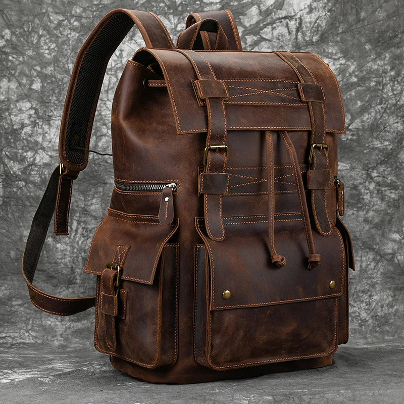 Men’s Genuine Leather Backpack, 17" Laptop Large Travel Bag