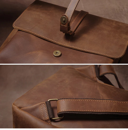 Men’s Retro Genuine Leather Backpack, Flap Travel Commuter Bag