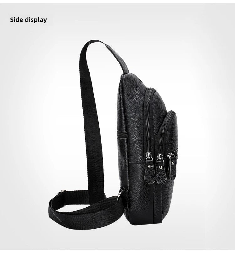 Men’s Genuine Leather Chest Pack, Large Capacity Crossbody Bag