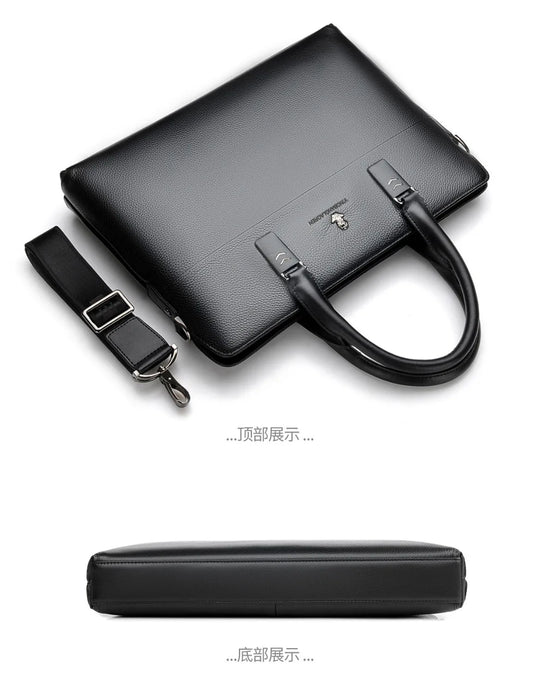 Men’s Genuine Leather Briefcase, Double Zipper Business Bag