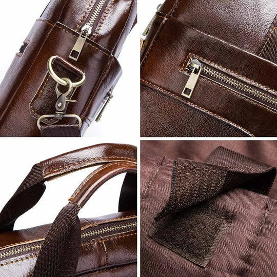 Genuine Leather Men's Briefcase, Business Laptop Messenger Bag