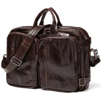 Genuine Crazy Horse Leather Men's Briefcase, 17" Laptop Business Bag