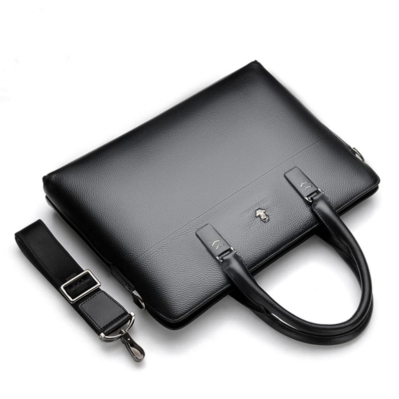 Men’s Genuine Leather Briefcase, Double Zipper Business Bag