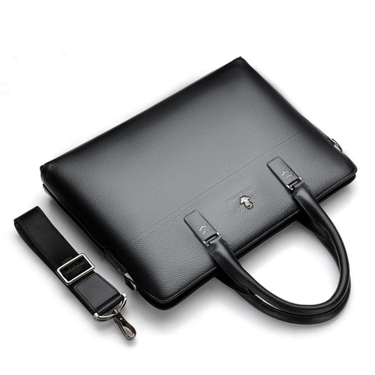 Men’s Genuine Leather Briefcase, Double Zipper Business Bag