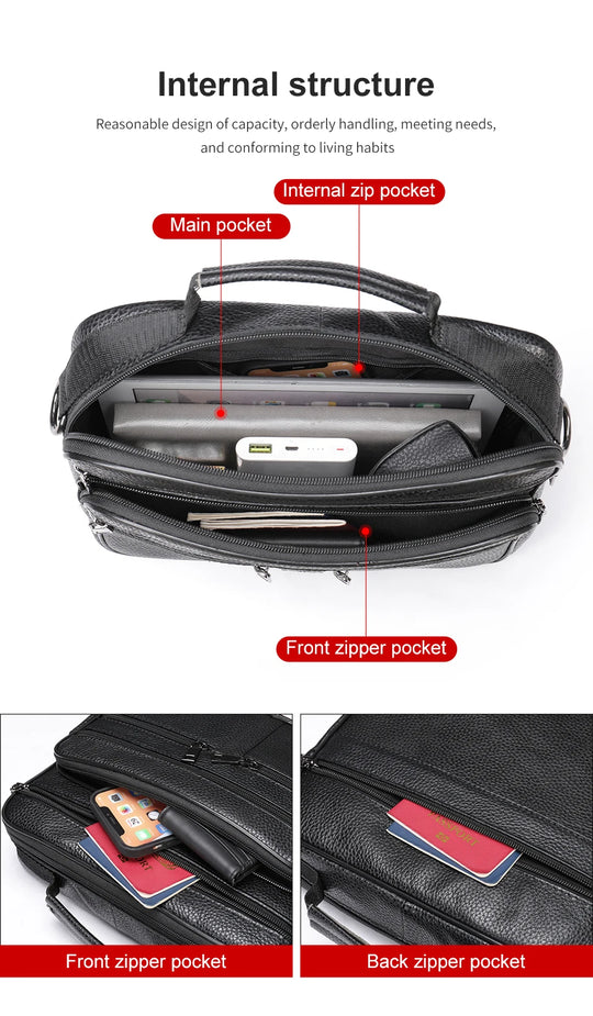 Men’s Genuine Cowhide Leather Shoulder Bag, Business Messenger