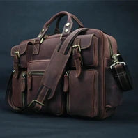 Genuine Crazy Horse Leather Men's Briefcase, 17" Laptop Business Bag