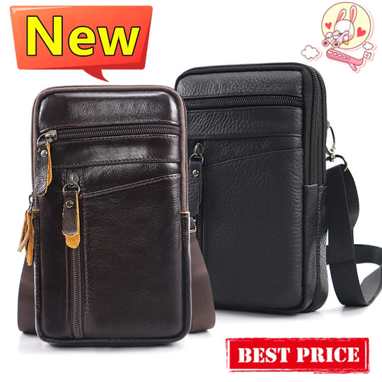 Men’s Genuine Leather Waist Bag, Phone Pouch Crossbody Pack