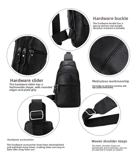 Men’s Genuine Leather Chest Pack, Large Capacity Crossbody Bag