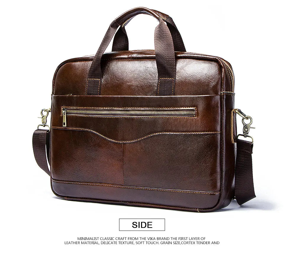 Genuine Leather Men's Briefcase, Business Laptop Messenger Bag