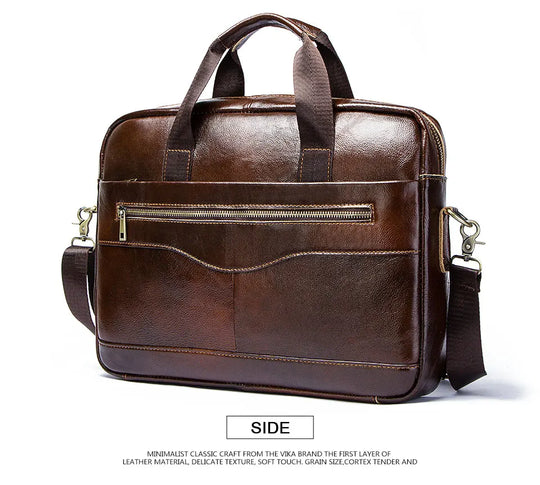 Genuine Leather Men's Briefcase, Business Laptop Messenger Bag