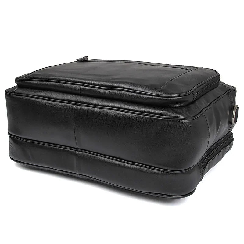 Genuine Crazy Horse Leather Men's Briefcase, 17" Laptop Business Bag