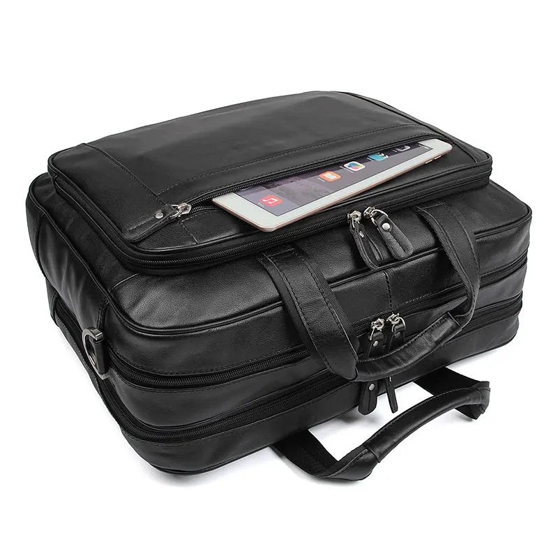 Genuine Crazy Horse Leather Men's Briefcase, 17" Laptop Business Bag