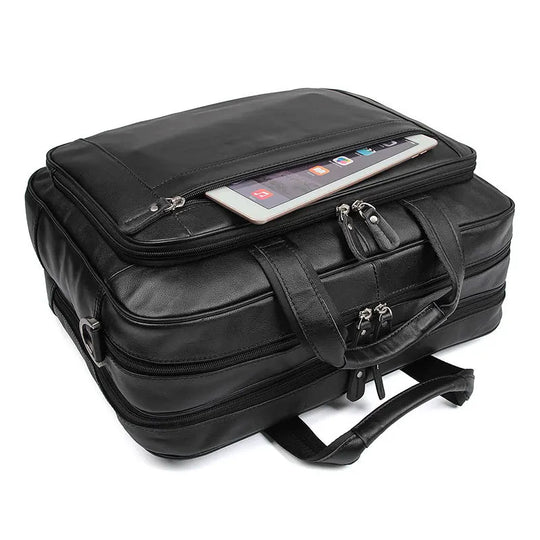 Genuine Crazy Horse Leather Men's Briefcase, 17" Laptop Business Bag