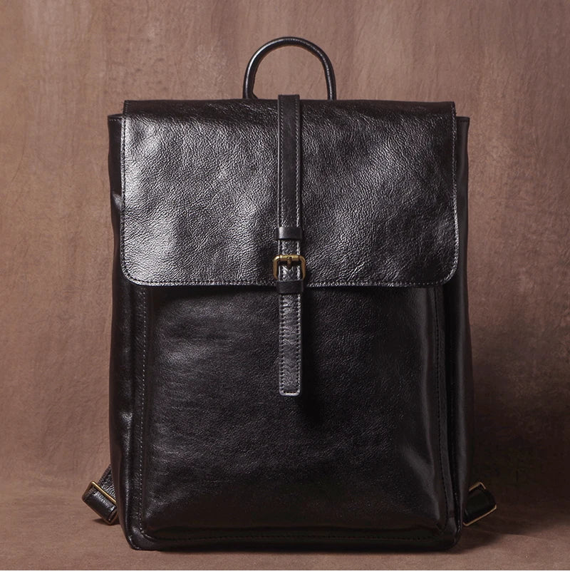 Men’s Retro Genuine Leather Backpack, Flap Travel Commuter Bag