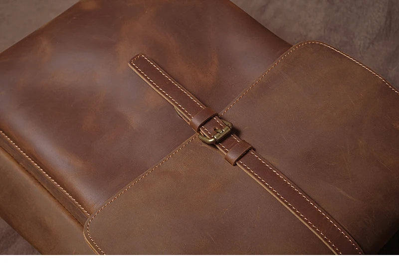 Men’s Retro Genuine Leather Backpack, Flap Travel Commuter Bag