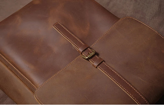 Men’s Retro Genuine Leather Backpack, Flap Travel Commuter Bag