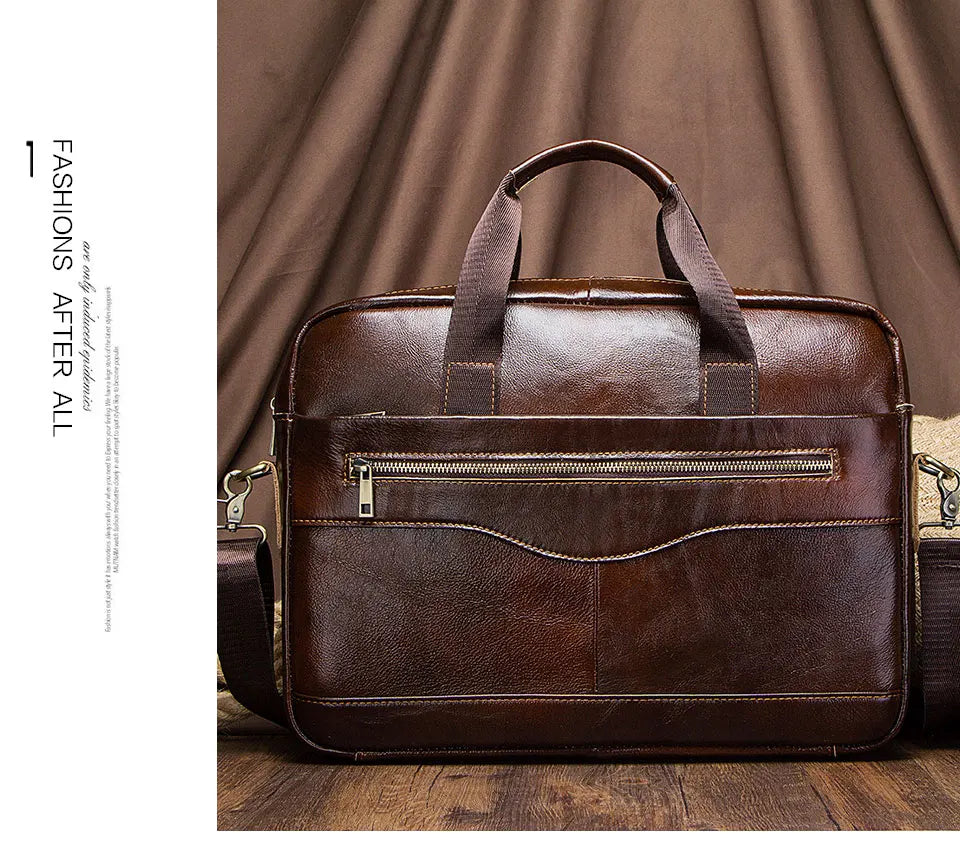 Genuine Leather Men's Briefcase, Business Laptop Messenger Bag
