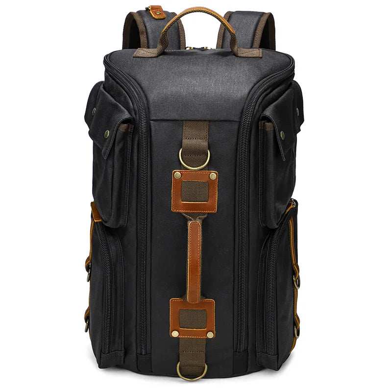 Vintage Leather Backpack, 16" Laptop Canvas Travel Bag