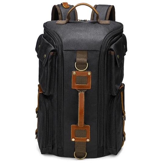 Vintage Leather Backpack, 16" Laptop Canvas Travel Bag