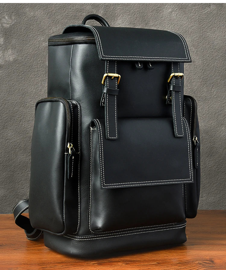 Vintage Crazy Horse Leather Backpack for Men, Large Hiking Bag