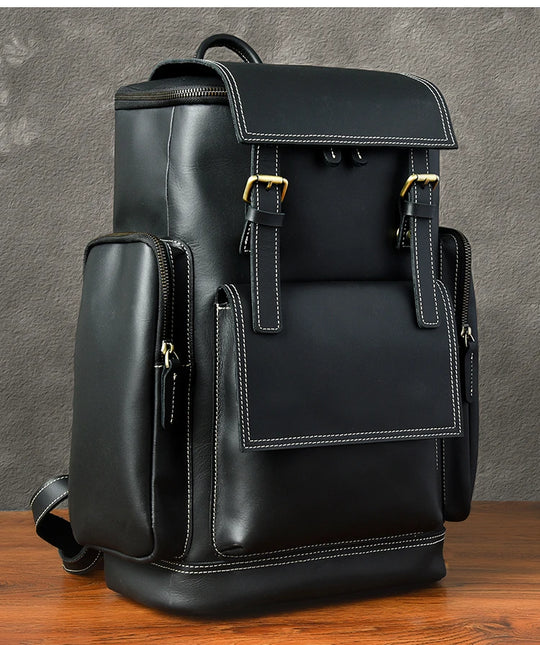 Vintage Crazy Horse Leather Backpack for Men, Large Hiking Bag