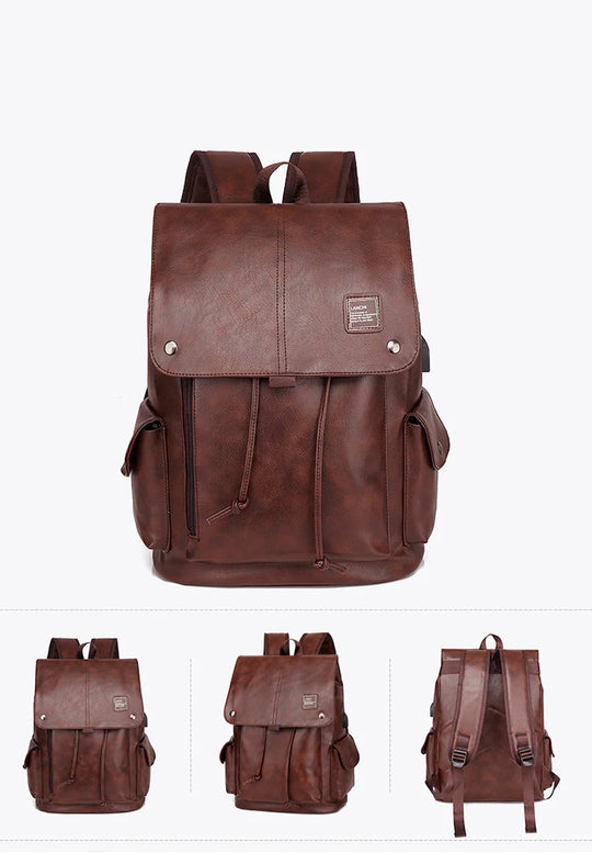 Luxury Leather Men’s Backpack, Business Laptop Travel Daypack