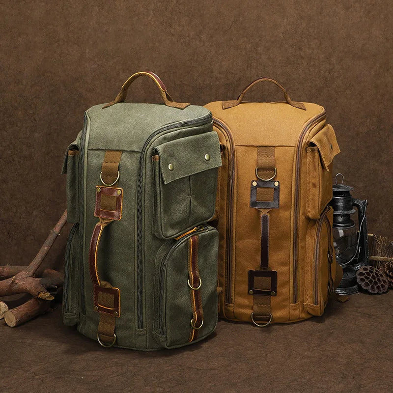 Vintage Leather Backpack, 16" Laptop Canvas Travel Bag
