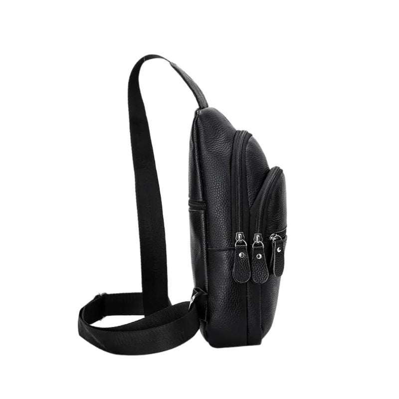 Men’s Genuine Leather Chest Pack, Large Capacity Crossbody Bag