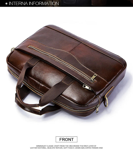 Genuine Leather Men's Briefcase, Business Laptop Messenger Bag