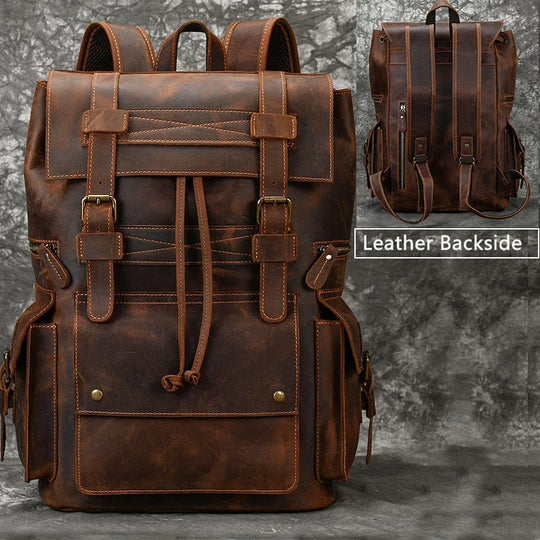 Men’s Genuine Leather Backpack, 17" Laptop Large Travel Bag