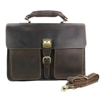 Genuine Crazy Horse Leather Men's Briefcase, 17" Laptop Business Bag