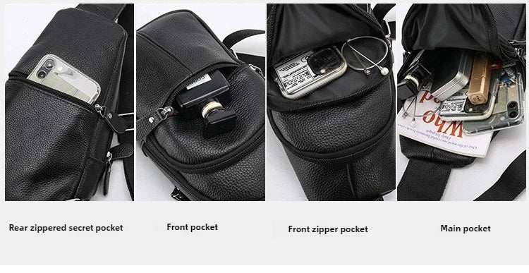 Men’s Genuine Leather Chest Pack, Large Capacity Crossbody Bag
