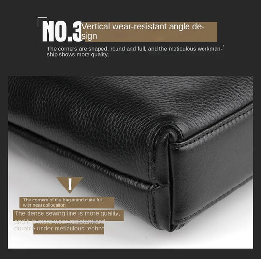Men’s Genuine Leather Briefcase, Double Zipper Business Bag