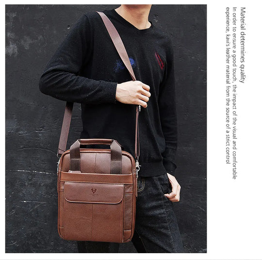 Men’s Genuine Leather Crossbody Bag, Business Travel Messenger