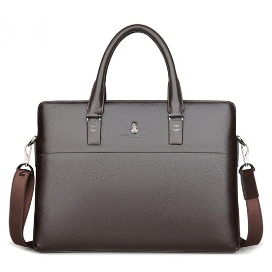 Men’s Genuine Leather Briefcase, Double Zipper Business Bag