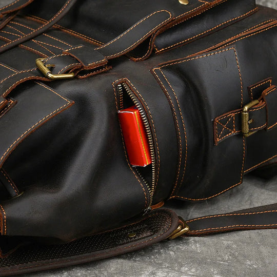 Men’s Genuine Leather Backpack, 17" Laptop Large Travel Bag