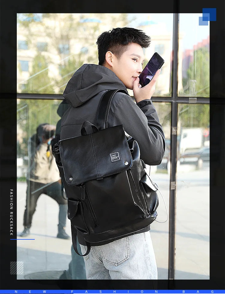 Luxury Leather Men’s Backpack, Business Laptop Travel Daypack