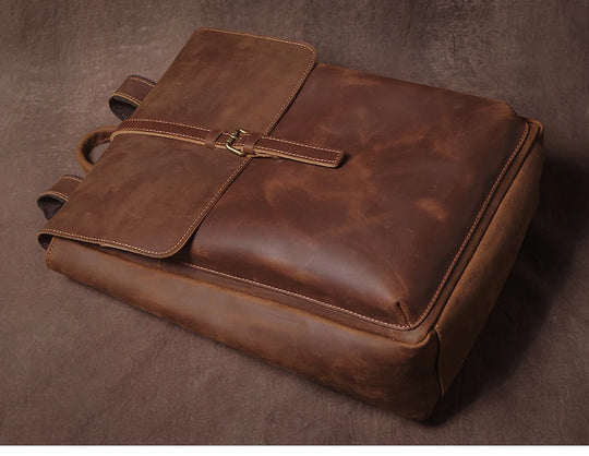 Men’s Retro Genuine Leather Backpack, Flap Travel Commuter Bag