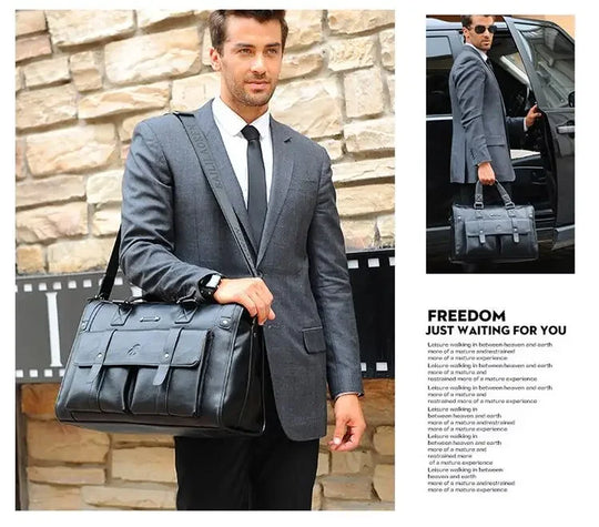 Luxury Leather Men's Briefcase, Business Laptop Bag 14–15.6" Messenger